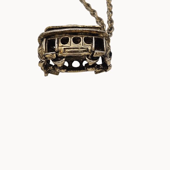 VTG Necklace Brass Tone Trolley Train Box Car Whimsigoth Steampunk Fashion - Picture 14 of 16